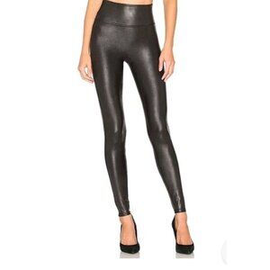 SPANX  Black Faux Leather Leggings High Rise Shap Wear Sleek Compression Size M